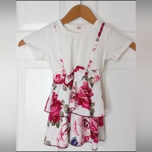 SHEIN White and Pink Floral Kids Casual Dress